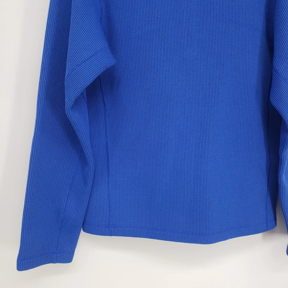 The North Face Ribbed Knit Quarter Zip Pullover Men M Blue Fleece Lined Sweater